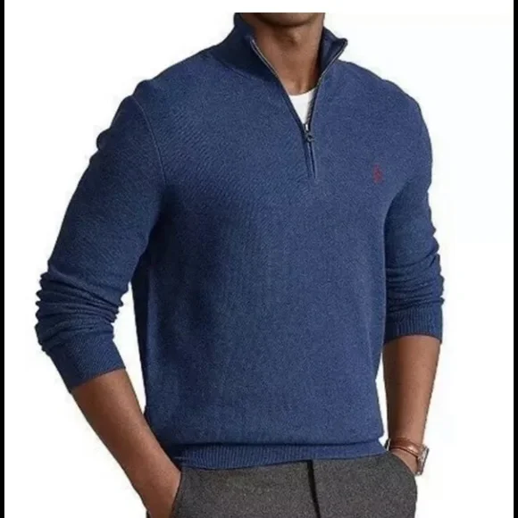 Polo Ralph Lauren Textured Pullover Turtleneck Pima Cotton Navy Heather Sweater